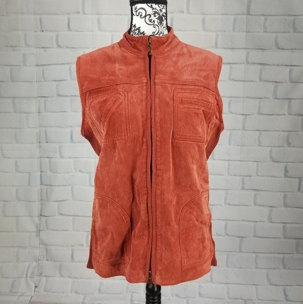 Chico zip front size 2 leather & knit vest pockets